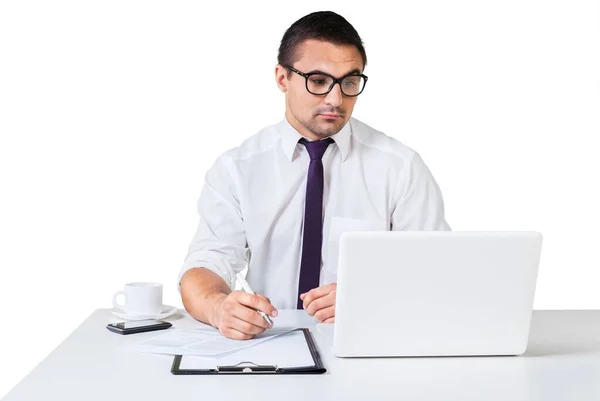 Empresário Trabalhando Escritório Laptop — Fotografia de Stock