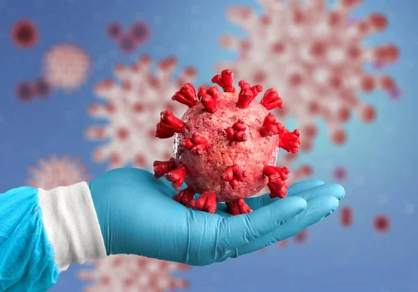 Рука Лікаря Стерильних Рукавичках Молекулою Вірусу Корони — стокове фото