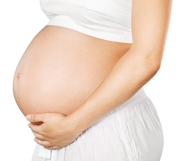 Schöne Schwangere Frau Hält Ihren Bauch — Stockfoto