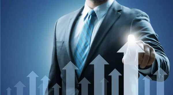 Business Development Success Growing Growth Concept Businessman Pointing Arrow Graph — Stock Photo, Image