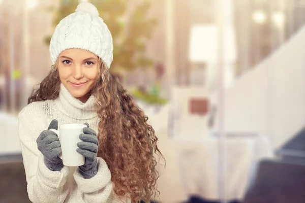 Cold Autumn Winter Weekend While Reading Book Drinking Warm Cocoa — Stock Photo, Image