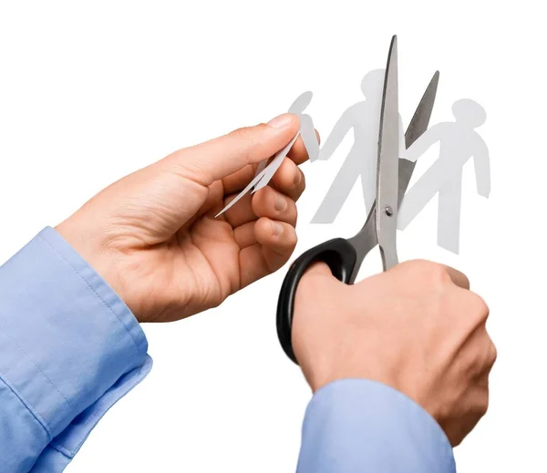 Closeup Hands Cutting Paper People — Stock Photo, Image