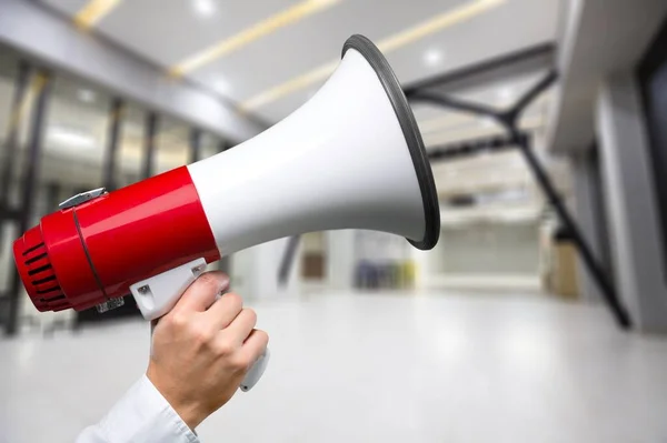 Human Hand Holds Classic Megaphone — Stock Photo, Image