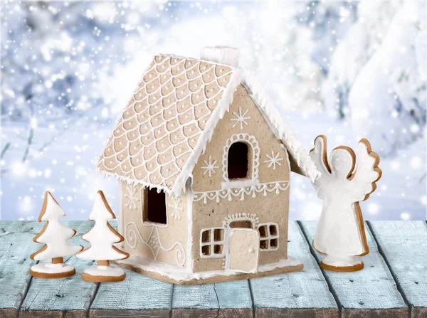 Homemade Gingerbread House Brown Background — Stock Photo, Image