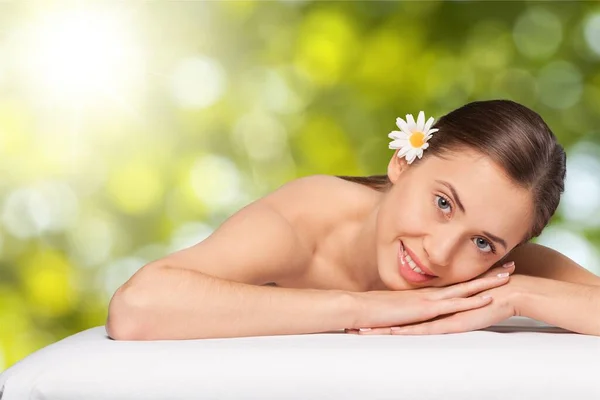 Mulher Beleza Natural Bela Menina Sorridente Retrato Livre Spa Massagem — Fotografia de Stock