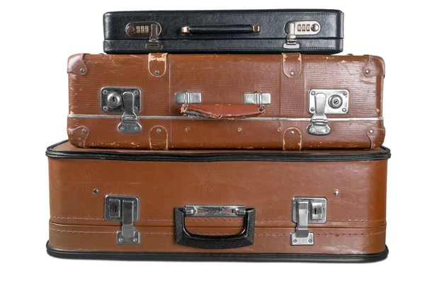 Τρία Παλιά Ταξιδιωτική Βαλίτσα Στοιβάζονται Διαφορετικό Μέγεθος — Φωτογραφία Αρχείου