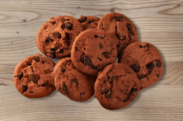 Collection Sweet Chocolate Chip Cookies Desk — Stock Photo, Image