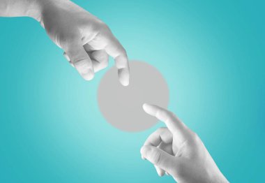 Dijital kolaj modern sanat. Elini uzat, parmağınla daire çiz.