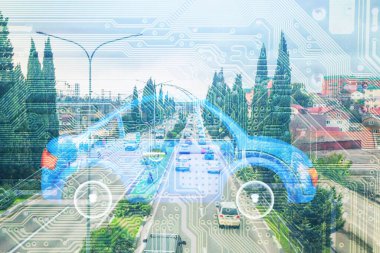 Bir araba illüstrasyonunda çip ile çift pozlama.