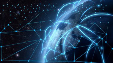 Yuvarlak soyut şehir manzarası ağı küresel bağlantı kavramı.