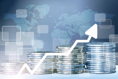 Dijital ekonomiyi finanse etmek için ticaret grafiği olan para yığını.