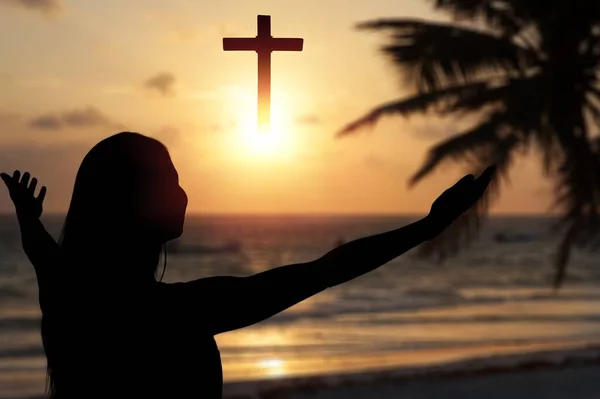 Mãos Humanas Abrem Palma Acima Adoração Religião Cristã Conceito Fundo — Fotografia de Stock