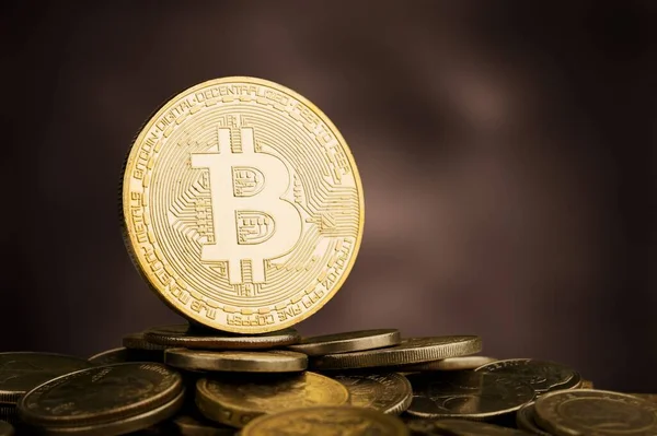 Bitcoin Btc Cryptocurrency Monete Oro Concetto Borsa — Foto Stock