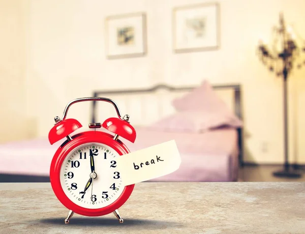 Alarm Jam Dengan Teks Break Waktu Untuk Konsep Istirahat — Stok Foto