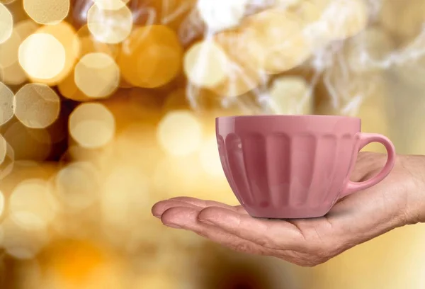 Leere Weiße Kaffeetasse Oder Tasse Aus Keramik Weiblichen Händen Auf — Stockfoto