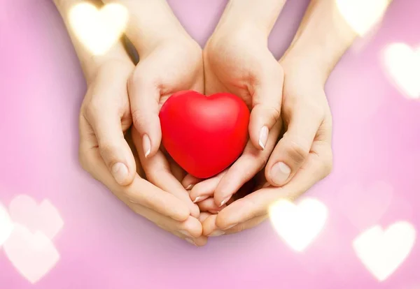 Γονείς Και Παιδιά Κρατούν Την Κόκκινη Καρδιά Στα Χέρια Τους — Φωτογραφία Αρχείου