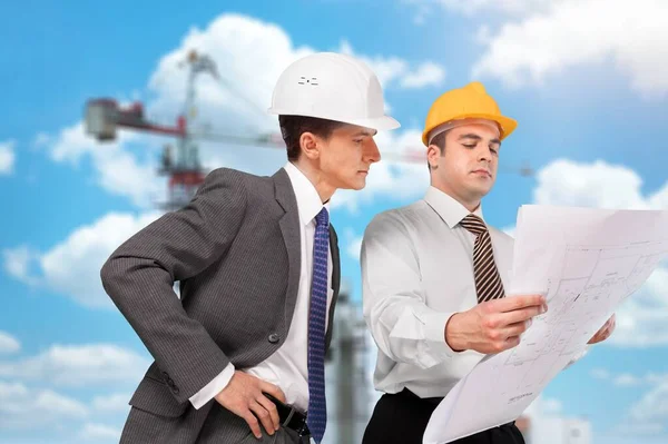 Construction Site Engineer Building Inspection Holding Documents — Stock Photo, Image