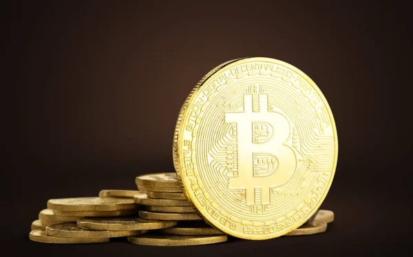 Bitcoin Btc Cryptocurrency Monete Oro Concetto Borsa — Foto Stock