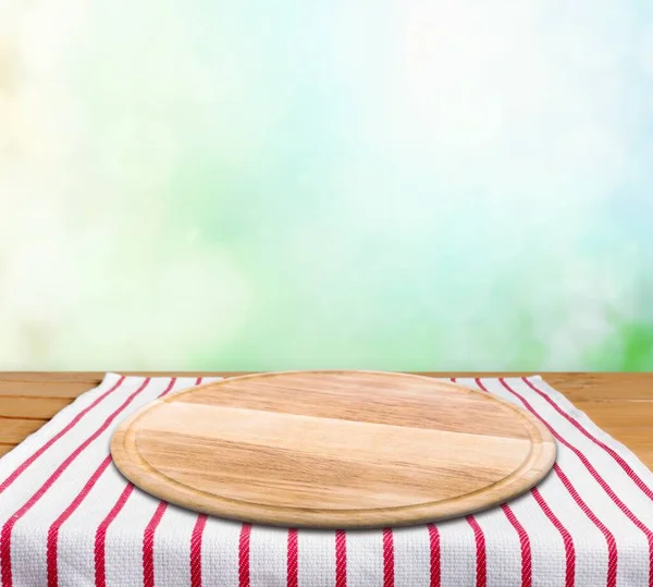 Пустая Деревянная Доска Тарелки Столе Кухонный Фон — стоковое фото