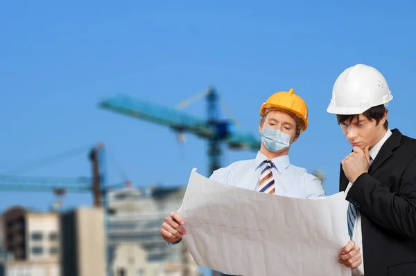 Construction Site Engineer Building Inspection Holding Documents — Stock Photo, Image