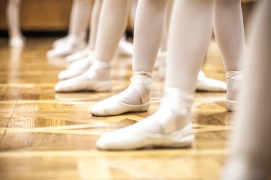 Dans stüdyosundaki genç balerinlerin bacakları