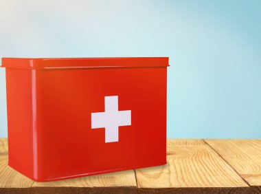 Geçmişinde tıbbi malzemeler olan ilk yardım çantası.