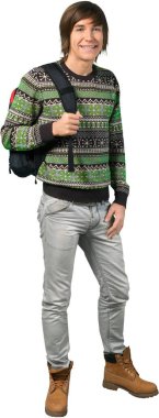 Sırt çantalı beyaz bir öğrenci.