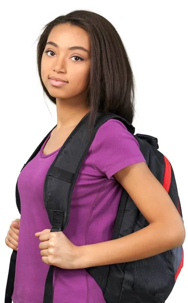 Chica Joven Con Mochila Aislado — Foto de Stock