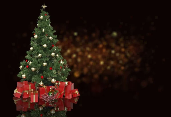 Árvore Natal Decorada Presentes Fundo — Fotografia de Stock