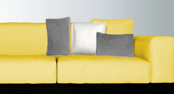 Cor Ano 2021 Travesseiros Cinza Sofá Interior Iluminando Ultimate Gray — Fotografia de Stock