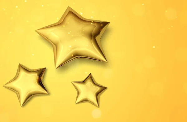 Three Golden Stars Yellow Background Glare Sun — Stock Photo, Image