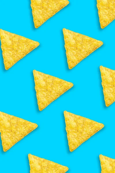 Beautiful Pattern Made Potato Chips Light Blue Background — Stock Photo, Image