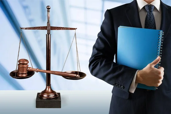 Judge Man Black Suit Holding Blue — Stock Photo, Image