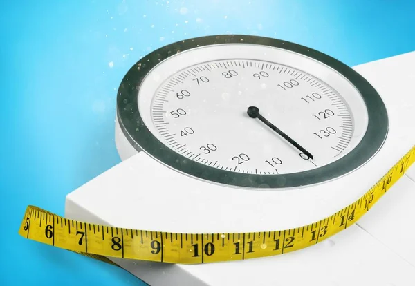Bathroom Scale Measuring Tape Background — Stock Photo, Image