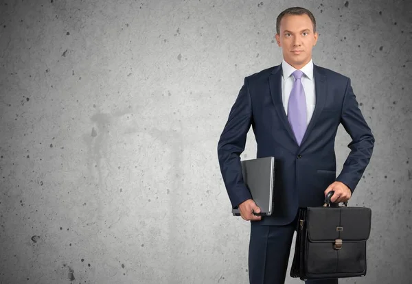 Multi Tasker Businessman Čtyři Arms Cellphone Laptop Počítačový Kufřík — Stock fotografie