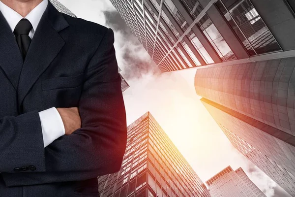 Businessman Standing Front Cityscape Background — Foto de Stock