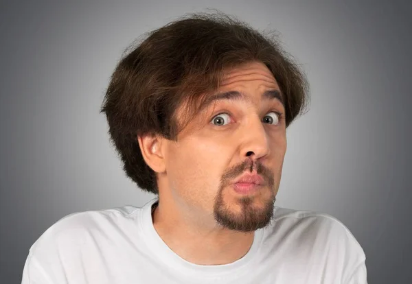 Homem Com Cabelo Encaracolado Coleção Barba Expressões — Fotografia de Stock