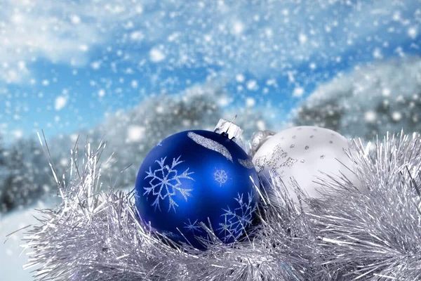 Decoração Bola Natal Fundo Inverno — Fotografia de Stock