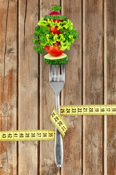 Fresh Mixed Vegetables Fork Measuring Tape — Stock Photo, Image