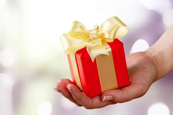 Gift Wrapped Present Being Exchanged Human Hand — Stock Photo, Image