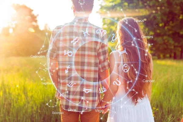 Young happy couple with perfect match and love compatibility between zodiac signs