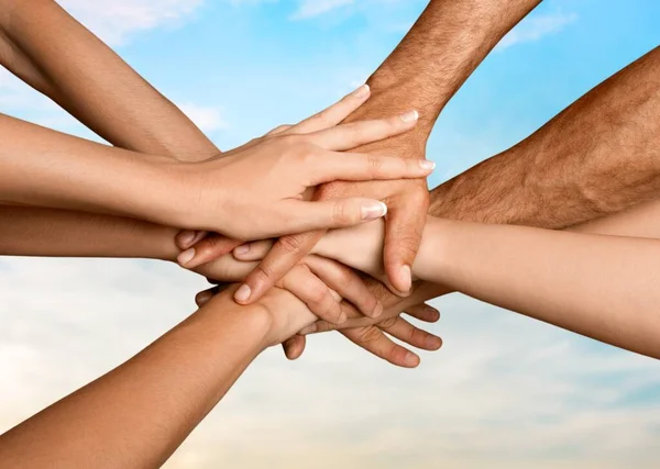 Close Group Hands Stacking Together — Stock Photo, Image