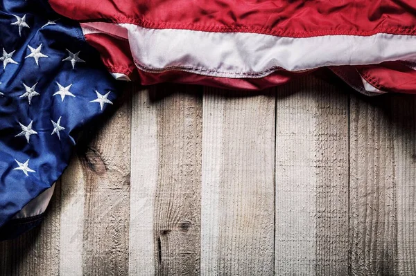 Bandera Americana Clásica Sobre Fondo Madera — Foto de Stock