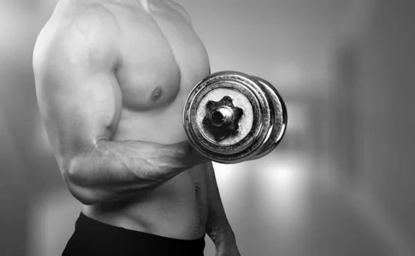 Black White Shot Athlete Man Doing Kettlebell Exercise — Stock Photo, Image