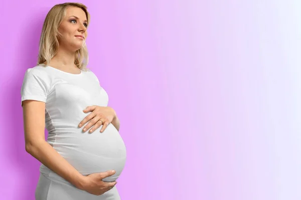 Mujer Embarazada Sonriente Cuidado Del Bebé Concepto Salud — Foto de Stock