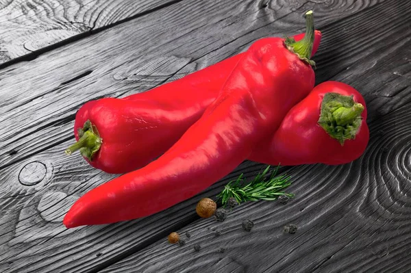 Ripe Red Pepper Chili Vegetable Wooden Table — Stock Photo, Image