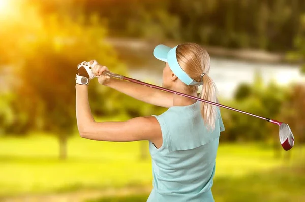 Mujeres Golfistas Campo Deportes Jugando Con Club Golf — Foto de Stock