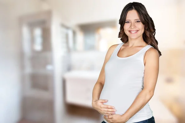 Lächelnde Schwangere Babypflege Und Gesundheitskonzept — Stockfoto