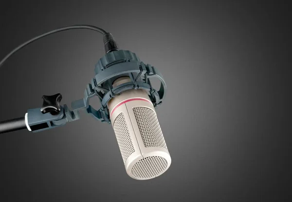 Studiomikrofon Auf Mikrofonständer Gegen Hintergrundkonzept Für Podcast Und Präsentation — Stockfoto