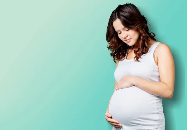 Mujer Embarazada Sonriente Cuidado Del Bebé Concepto Salud —  Fotos de Stock